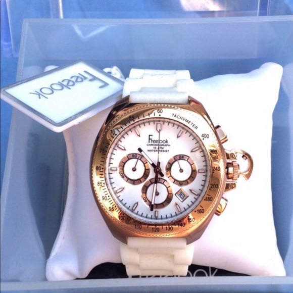 Women's Gold and White Chronograph Watch